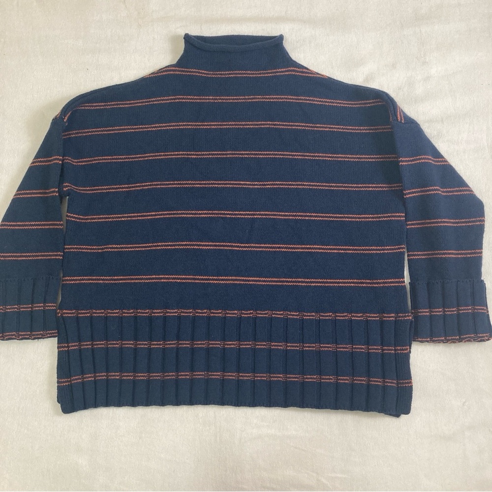 Madewell Glenmoor Stripep Mock Neck Sweater Wool Blend Small Blue Cotton/Wool - Picture 3 of 16
